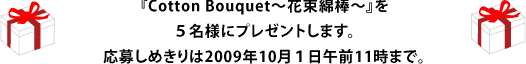 『Cotton Bouquet～花束綿棒～』を５名様にプレゼントします。 応募しめきりは2009年10月１日午前11時まで。