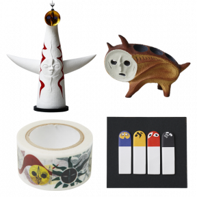 岡本太郎グッズ（フィギュア、マスキングテープ、植木鉢、ふせん）