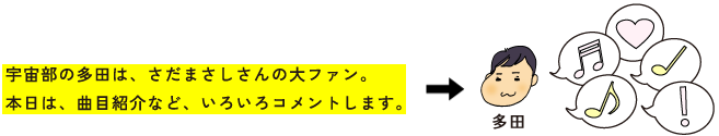 宇宙部の多田は、さだまさしさんの大ファン。本日は、曲目紹介など、いろいろコメントします。