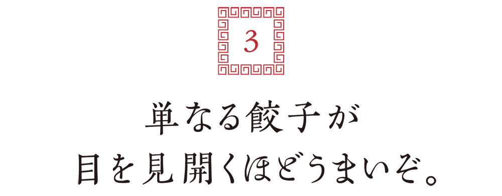 ３. 単なる餃子が目を見開くほどうまいぞ。