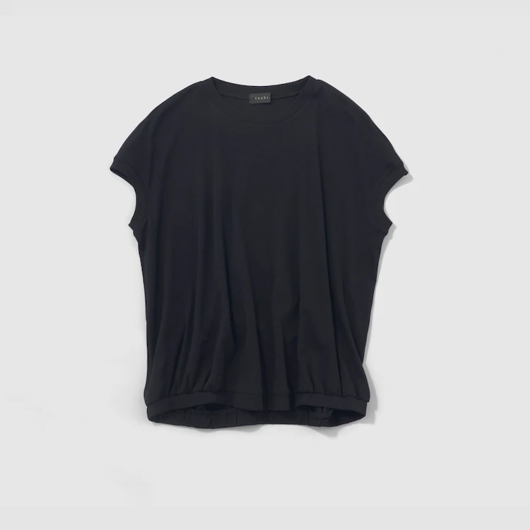 tsuki.s ソフトフライス裾ギャザープルオーバー ブラック