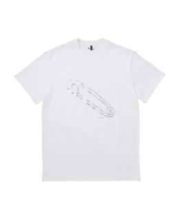 おおきなピンのプリントＴ（白×シルバー）