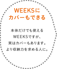 WEEKSにカバーもできる 本体だけでも使えるWEEKSですが、実はカバーもあります。より収納力を求める人に。