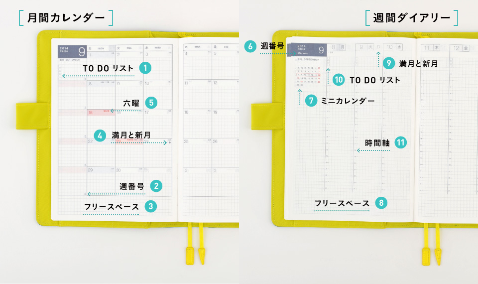 月間カレンダー週間ダイアリー