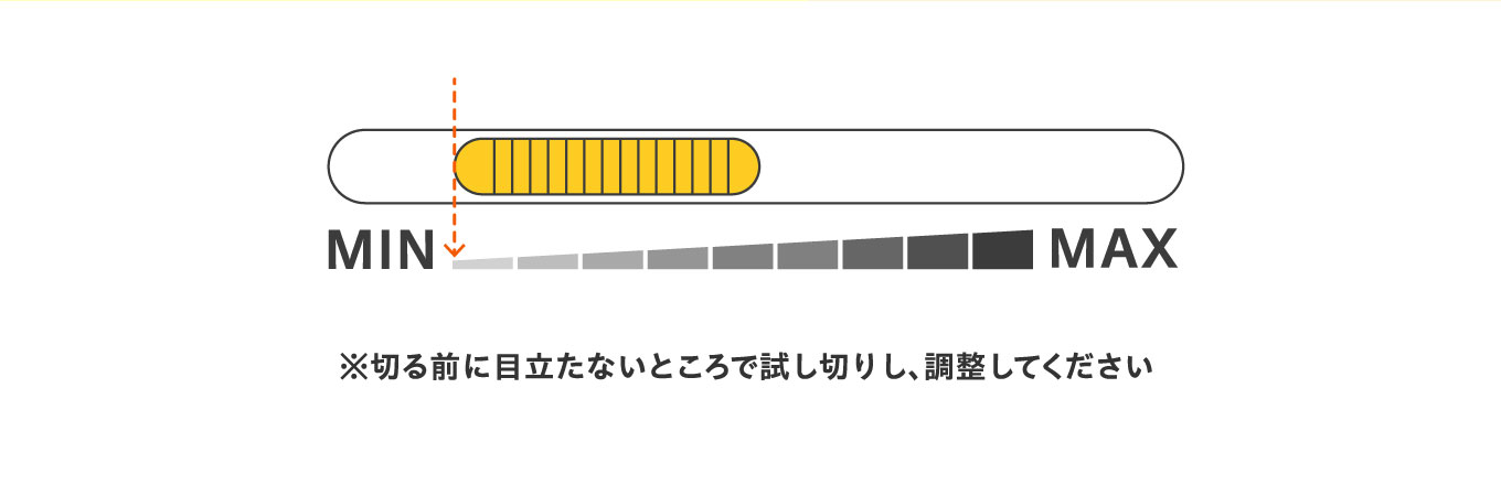 ※切る前に目立たないところで試し切りし、調整してください