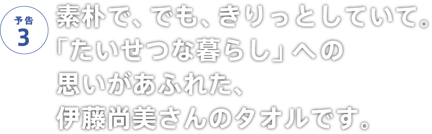 素朴で、でも、きりっとしていて。「たいせつな暮らし」への思いがあふれた、伊藤尚美さんのタオルです。